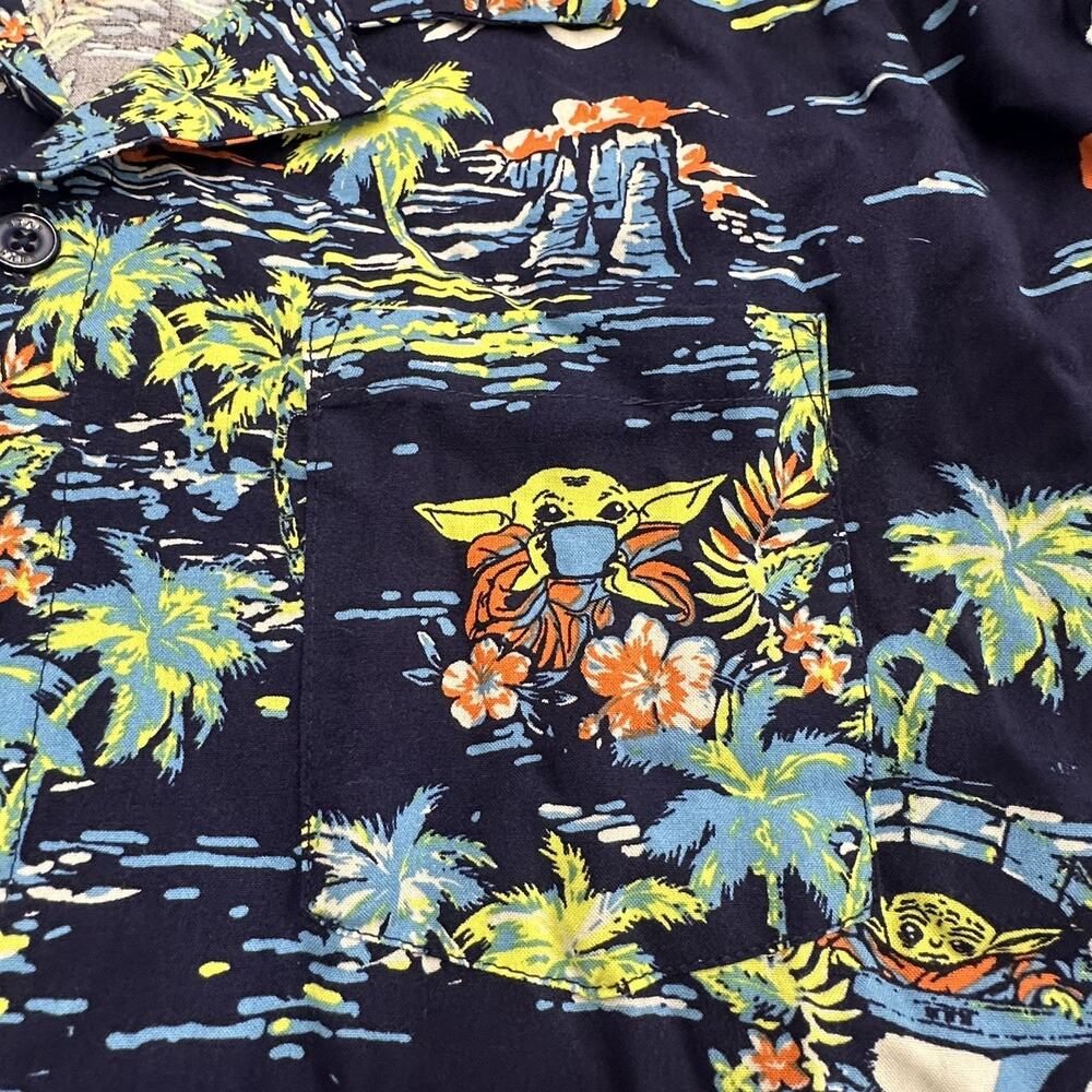 NWT-Star Wars Baby Yoda Hawaiian Button Up Shirt Men's Large Palm Trees - Picture 6 of 15